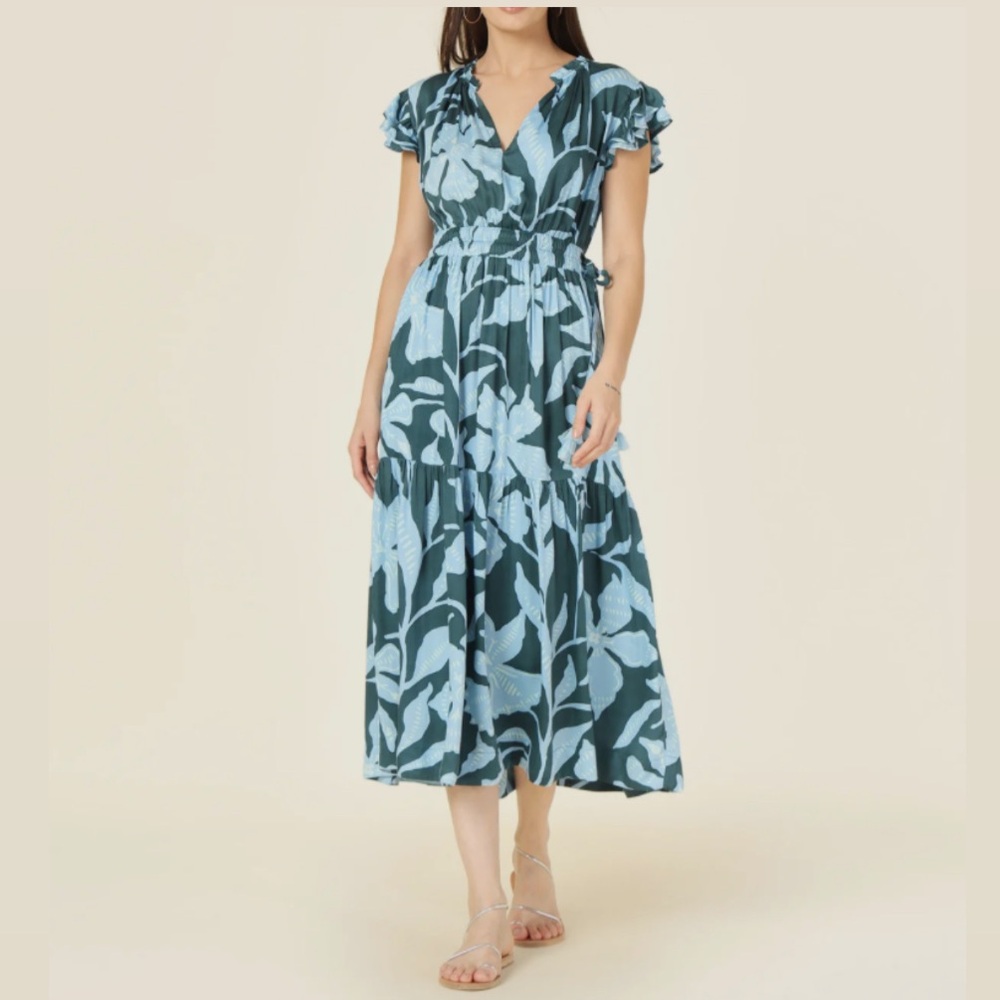 Omika Women's Blue Leaf-Print Midi Dress